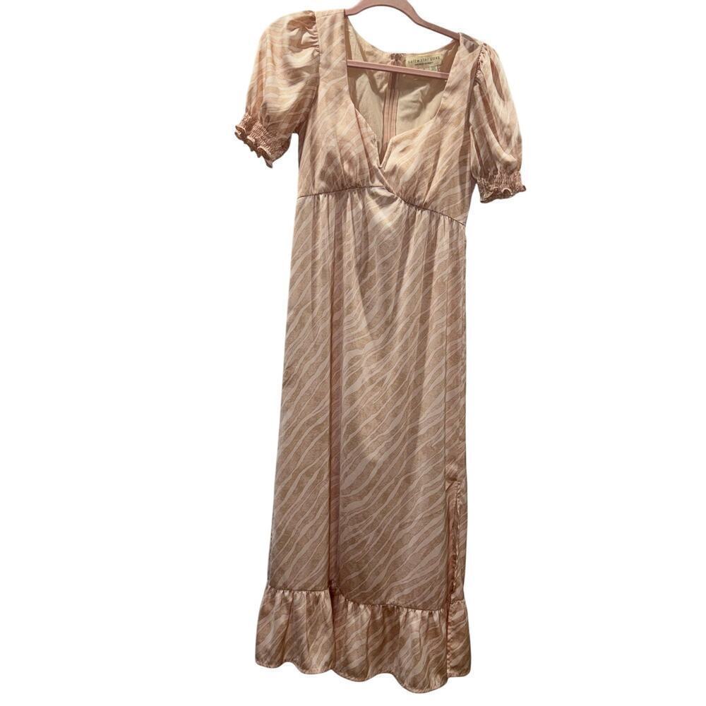 Saltwater Luxe Maxi Puff Sleeve Beige Zebra Print Dress – Size Small